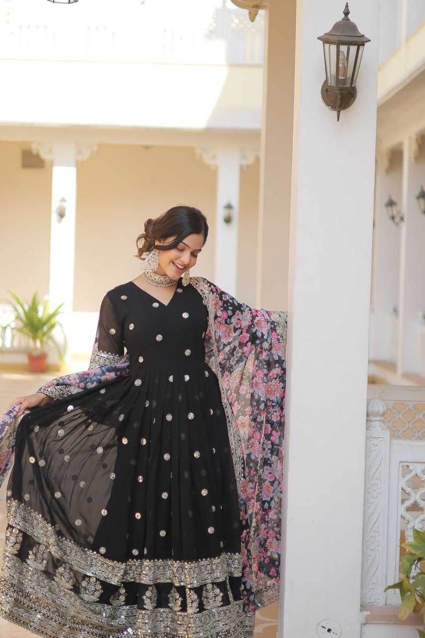 FAUX GEORGETTE EMBROIDERY ANARKALI LONG GOWN - MYLUXURY LANE ENTERPRISE